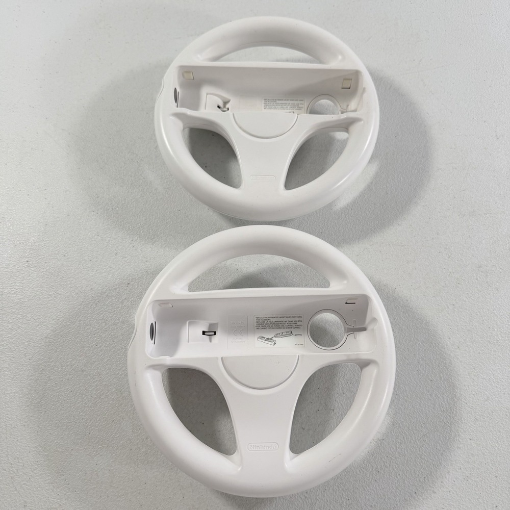 2X Official Nintendo Wii Steering Wheel Mario Kart OEM White RVL-024 Lot of 2